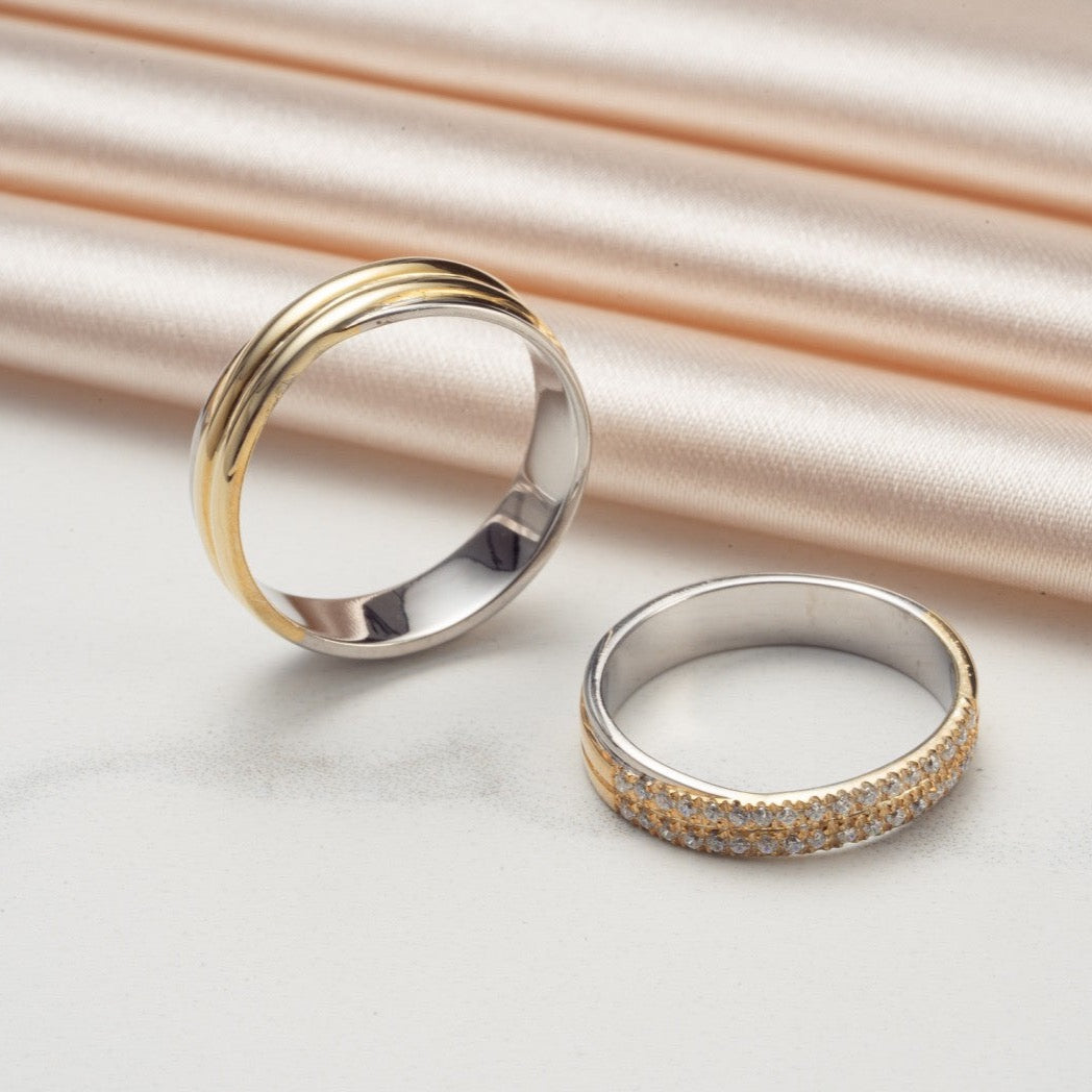 Bonnie Infinity Double Layer Half Eternity Diamond Two-tone gold Wedding Rings