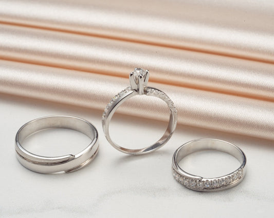 Infinity design wedding Rings and Engagement Ring set. Bridal set 