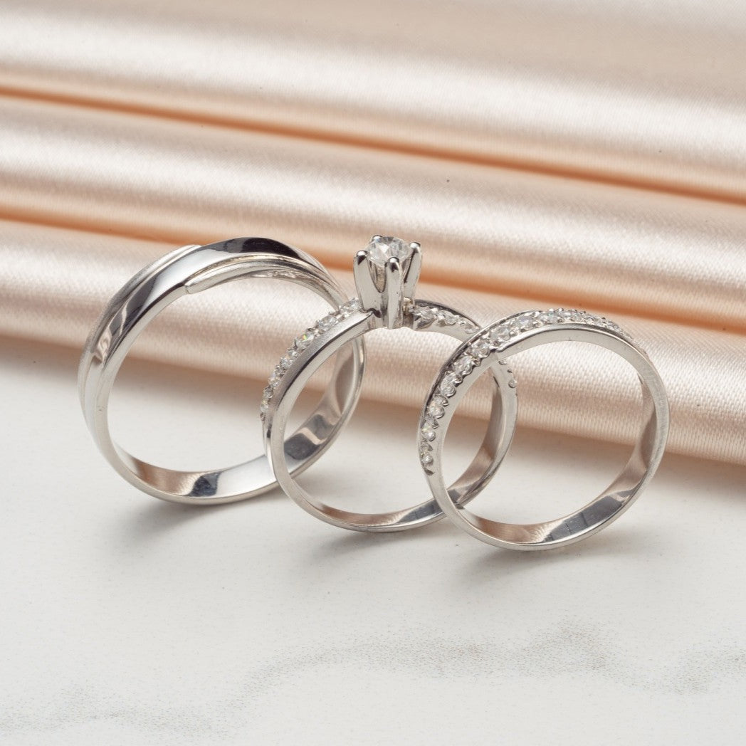 Infinity design wedding Rings and Engagement Ring set. Bridal set 